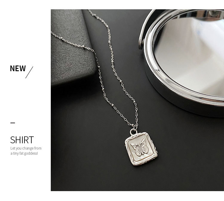 Fashion Butterfly Titanium Steel Inlay Shell Pendant Necklace 1 Piece