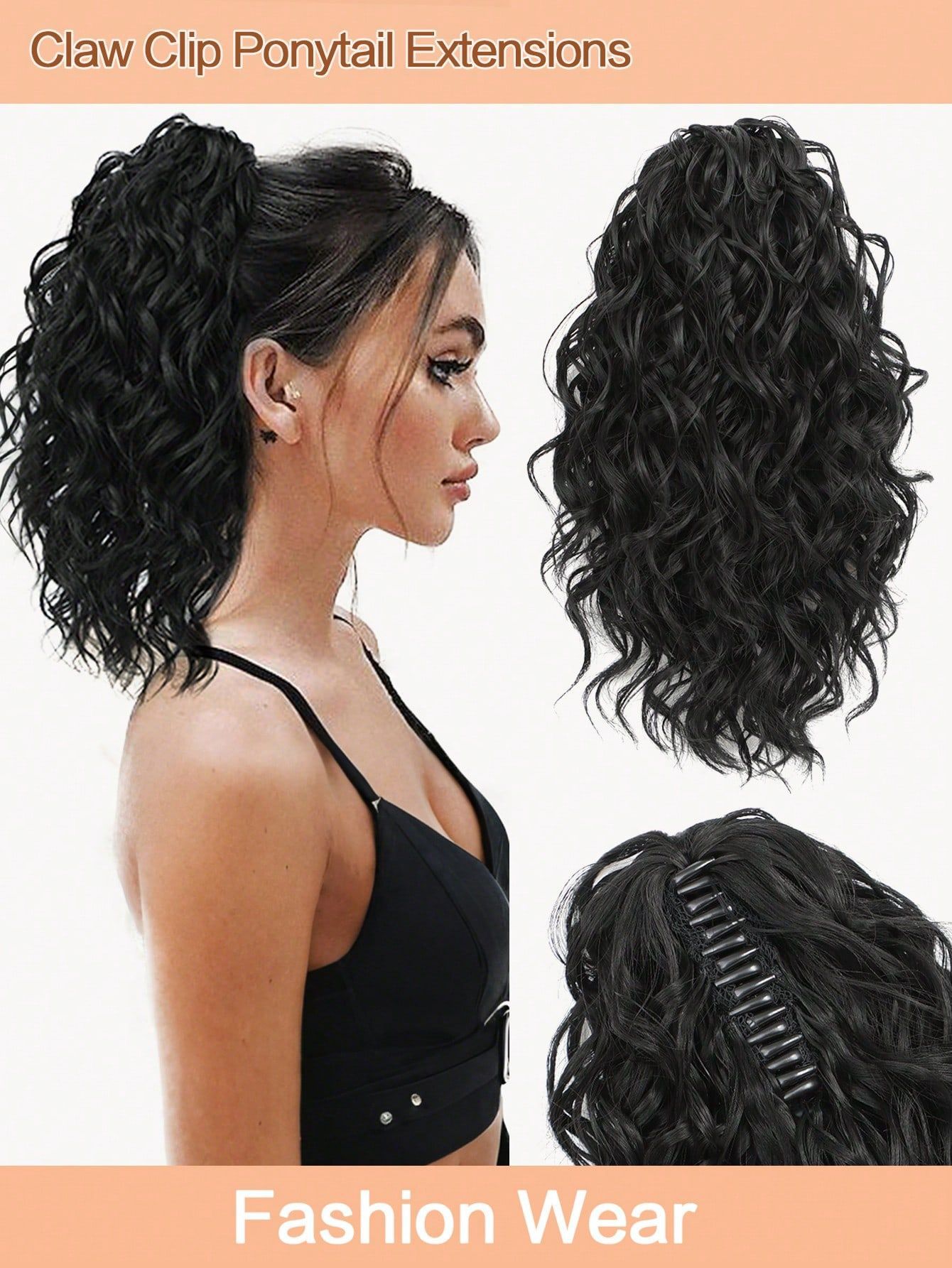 Short Curly Hair Claw Clip Ponytail Synthetic Drawstring Pony_voghion.com