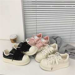 2024春季新款學生厚底增高帆布鞋女街拍韓版百搭餅乾鞋直播小白鞋