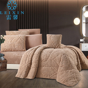 Amazon Cross-Border Foreign Trade Wholesale Specializes in Soft Velvet Jacquard Solid Color Light Luxury Style Four-Piece Set with Thin Tie-Dye Technology