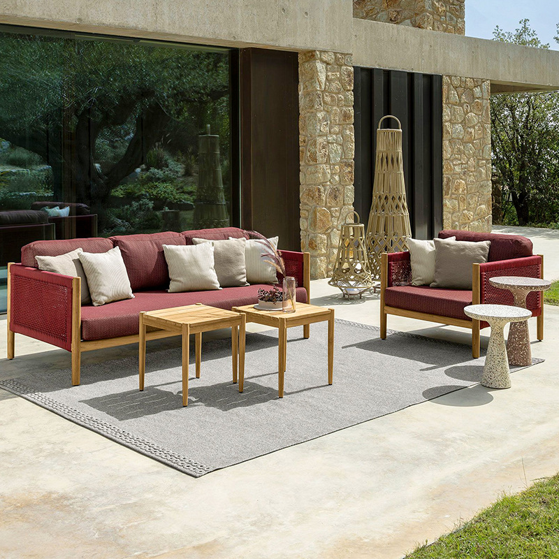 Sofá de teca al aire libre patio minimalista terraza jardín villa impermeable combinación de muebles de ocio solar image 3