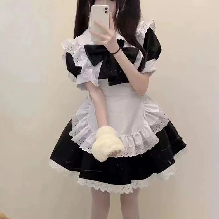 Костюм для горничной Cos Фартук для горничной Lolita Маленькая милая мягкая девушка Лори Горничная Униформа Комплект Японский