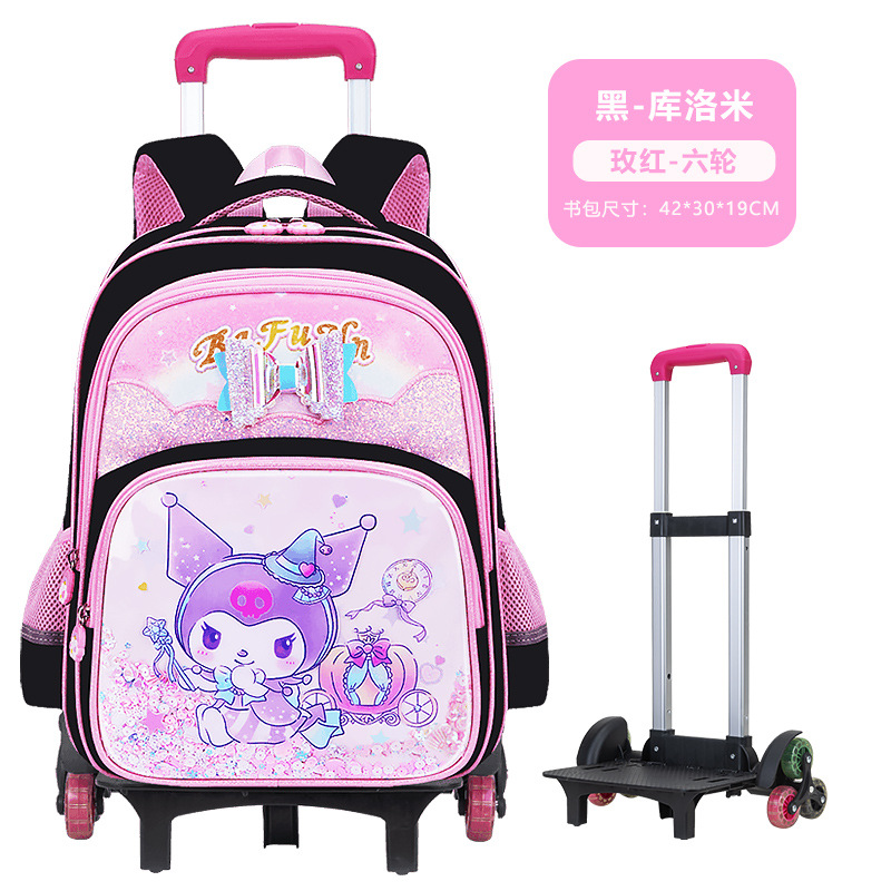 Mochila Escolar con Rodillos para Niñas Grado 1-3-6 de Tela Oxford Impermeable para Escuela Primaria