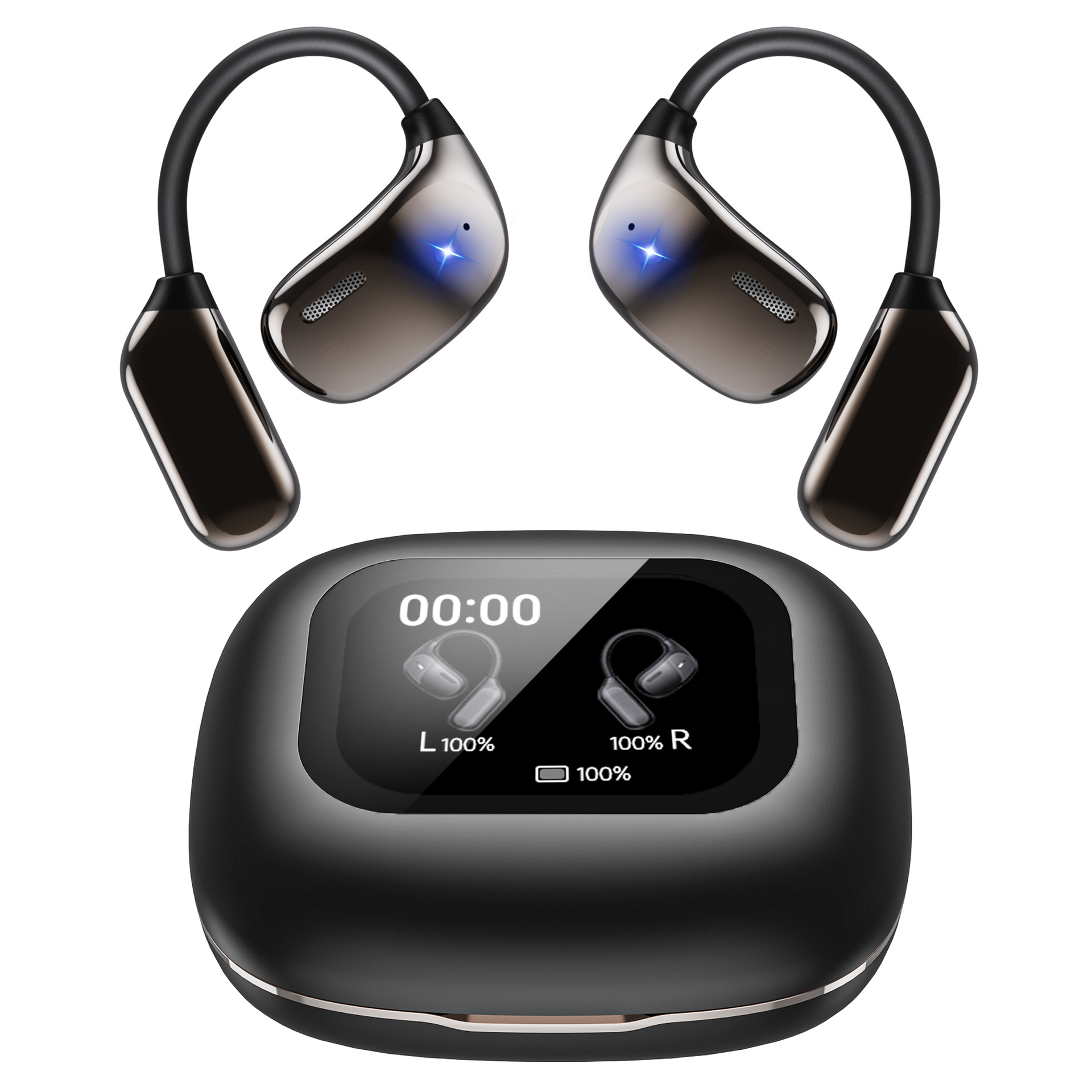 JM25彩屏智能蓝牙耳机无线开放式挂耳降噪运动音乐耳塞 工厂批发