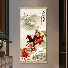 意境新中式卷轴画装饰挂轴马到成功书房中国风挂图国画墙上玄关