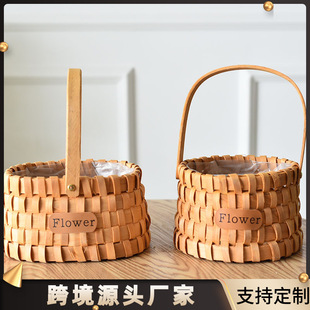 Basket Rattan Woven Hand-held Flowers Flower-arranging Happy Shop Gift Basket Gift-giving Woven Bamboo Woven Flower Basket Flower Pot Home