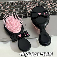 ピンクブラックy2kエアバッグくしdiyマッサージ櫛かわいい家庭用蝶結びエアバッグ櫛ポータブル