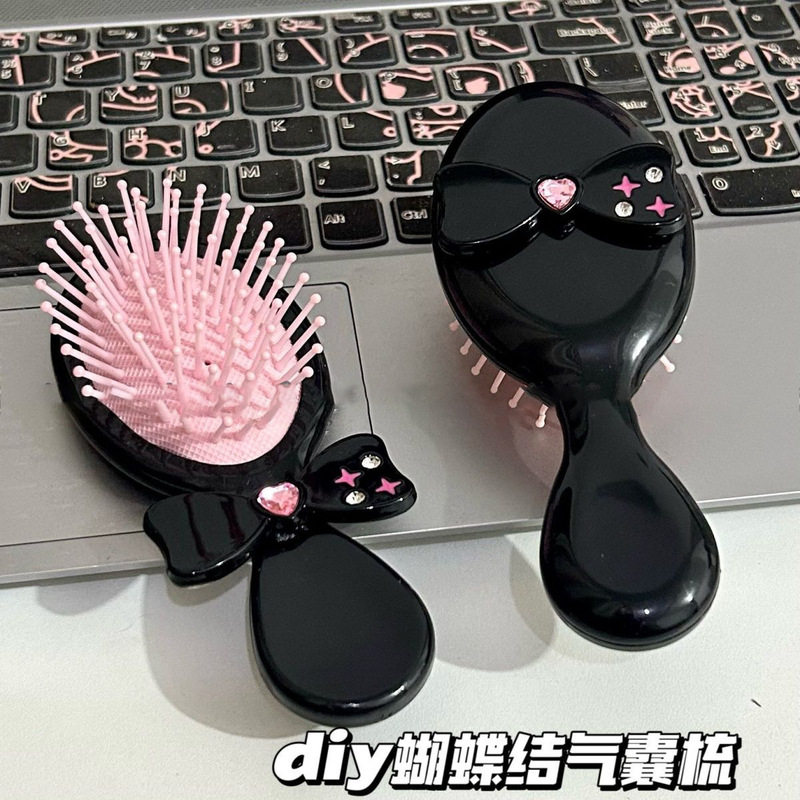 ピンクブラックy2kエアバッグくしdiyマッサージ櫛かわいい家庭用蝶結びエアバッグ櫛ポータブル|undefined