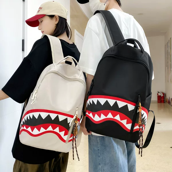 New casual shark backpack, large-capacity business backpack for men, stylish school bag, travel bag