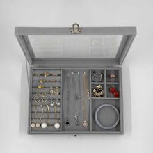 透明简约风格高档绒布首饰品盒子耳钉耳环戒指项链手表手镯收纳盒