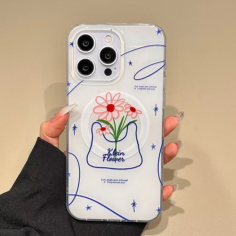 Flores moradas literarias frescas 16ProMax soporte magnético 13 funda para teléfono móvil apple 14 iphone15 femenino