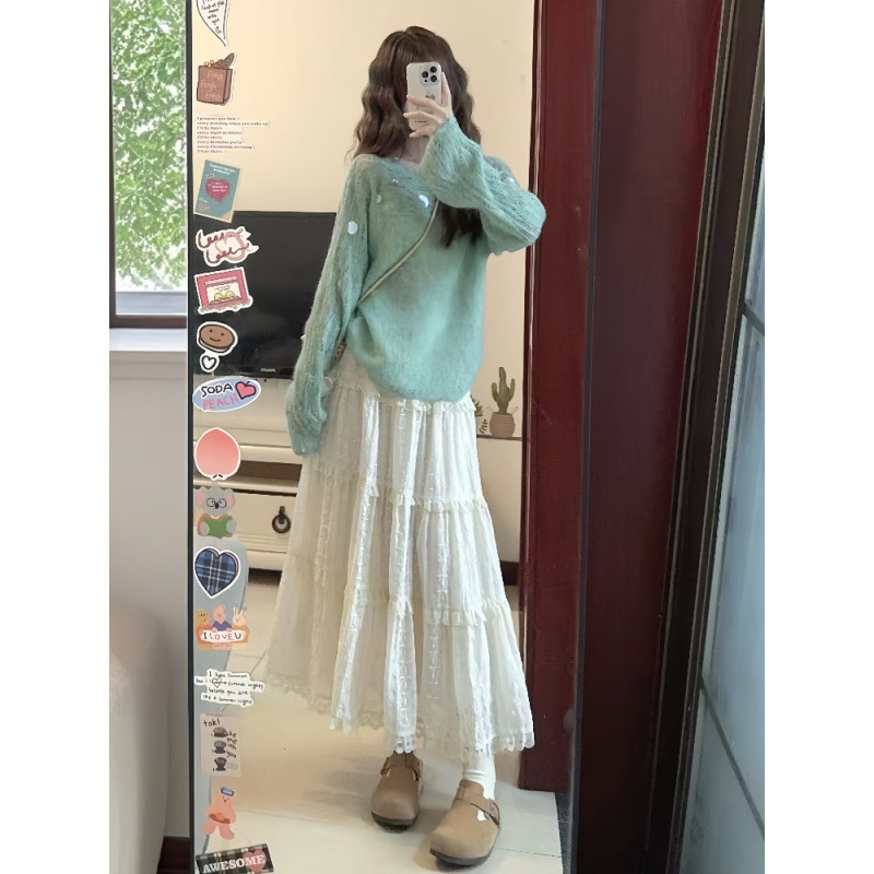 搭配一整套法式气质套装女高级感韩系穿搭长袖针织衫半身裙两件套|undefined