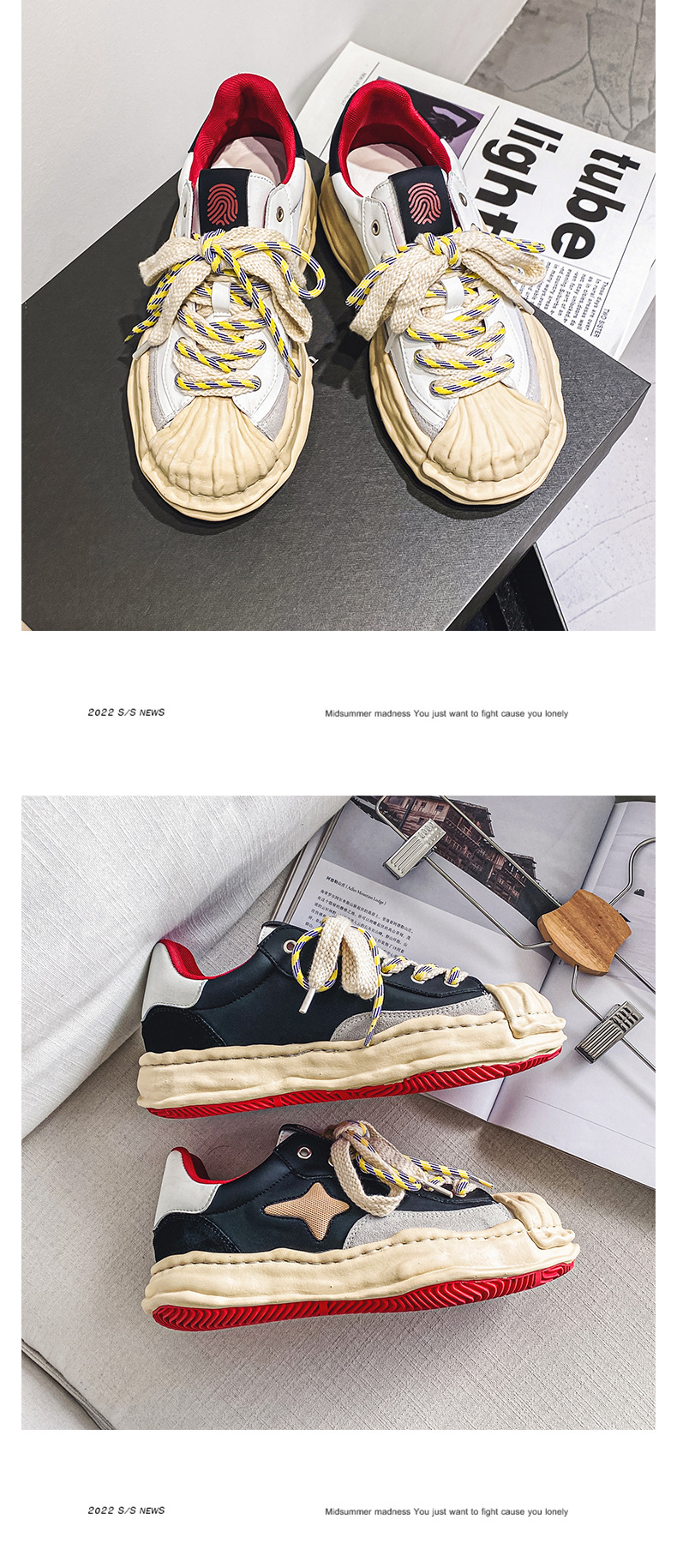 Neues Nischendesign: Sanyuan Kangyu Shell Head Dissolved Koreanische Sport- und Freizeit-Schnürschuhe mit dicker Sohle für Herren_voghion.com