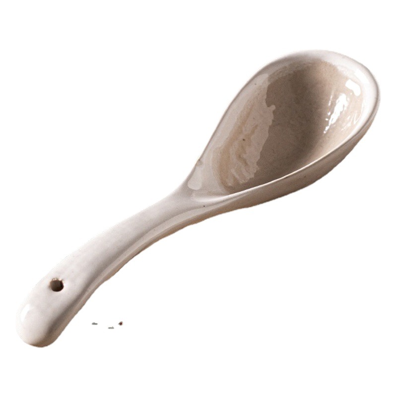Cuchara pequeña para sopa de color contrastante, cuchara de cerámica marrón simple de mango largo para servir sopa, uso doméstico para servir gachas, cuchara, cuchara para postre.