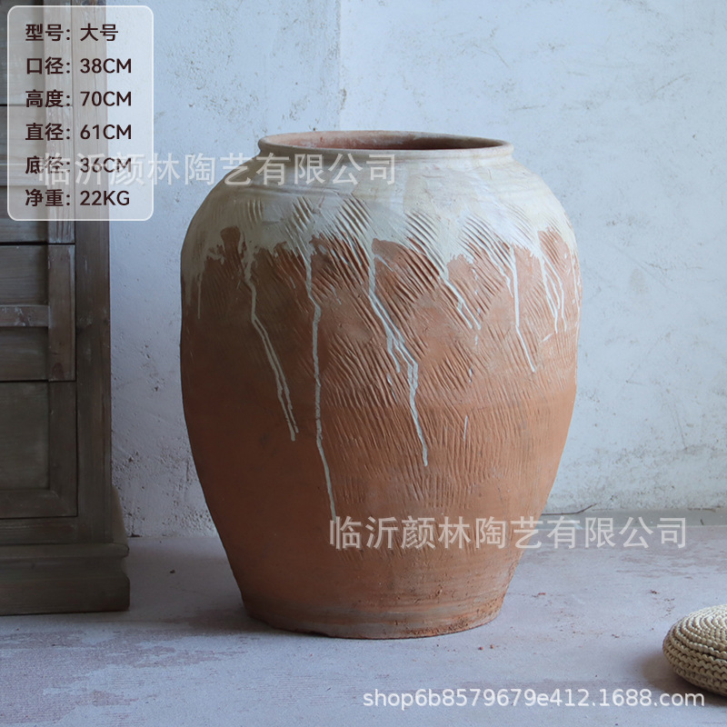 Botella de cerámica gruesa de tierra gran vaso de estómago de cerámica silenciosa decoración paisajística de alojamiento residencial botella de cerámica china decoración Zen retro