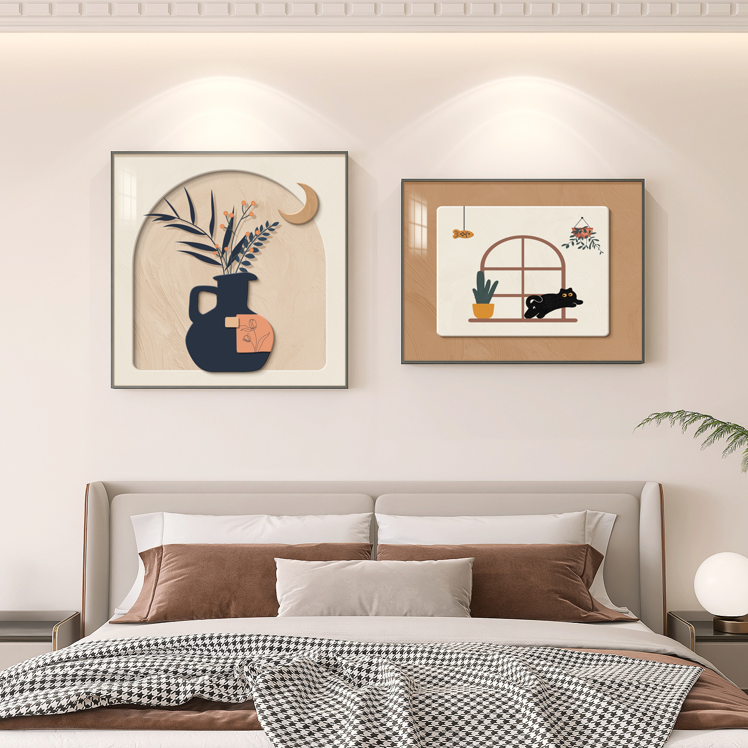 Cream Style Bedroom Decorative Painting Room Bedside Background Wall Hanging Painting Accessible Luxury High-End Sense Rizhao Jinshan Hanging Wall Painting