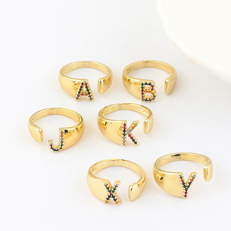 Fashion Letter Copper Open Ring Plating Artificial Gemstones Copper Rings