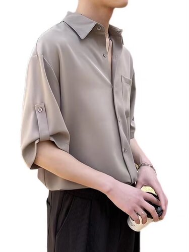 Shirts, men's short-sleeved, Korean fashionable men's seven-quarter sleeve shirt, light mature style, handsome, summer ice silk top