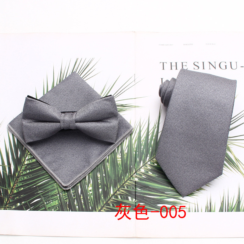 Ler's New Coffee-Colored Polyester Gentleman's Fashionable and Casual Men's Tie and Small Square Scarf Three-Piece Suit in Stock