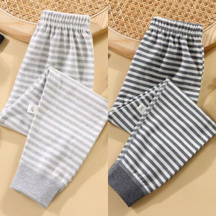 Autumn and winter children's boneless cotton long johns single piece spring and autumn string pants large children's single pants export quality striped home pants