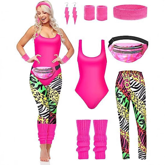 Outdoor fitness 1980s party costume vest leggings party dance performance 7 piece set