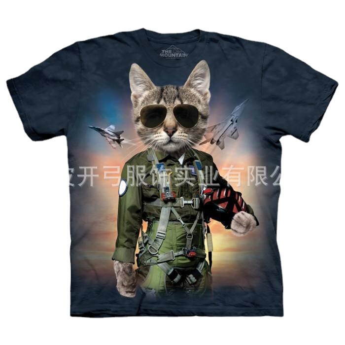 2017 Hot Selling Air Force Colonel cat digital printing T-shirt 3D HD Avatar sublimation printing wholesale in large quantities
