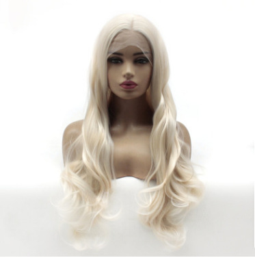 Europa y los Estados Unidos de la moda de cabello grande rizado frente encaje mitad gancho de mano peluca de fibra química LW0033