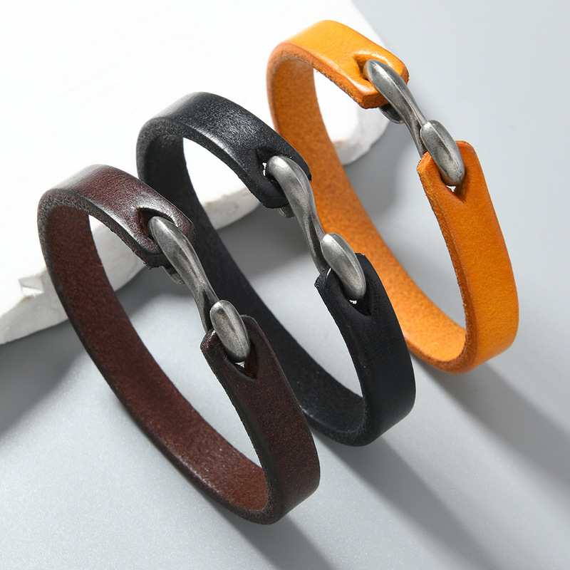 Cross-Border Simple and Personalized Cowhide S Hook Bracelet, Unisex Jewelry, Fashionable and Versatile Punk Rock Genuine Leather Bracelet Cross-Border Simple and Personalized Cowhide S Hook Bracelet, Unisex Jewelry, Fashionable and Versatile Punk Rock Genuine Leather Bracelet