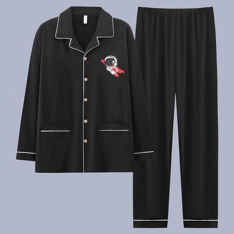 100% algodón pijamas de los hombres de primavera y otoño de manga larga traje de dos piezas más el tamaño suelto de la Juventud de los hombres homewear Delgado