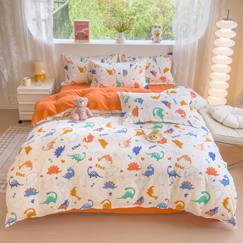 2023 New Thickeneded Brushed Four-Piece Set Soft Skin-Friendly Quilt Cover Bed Sheetss Spring Autumn Winter Printed Scandinavian Bedding