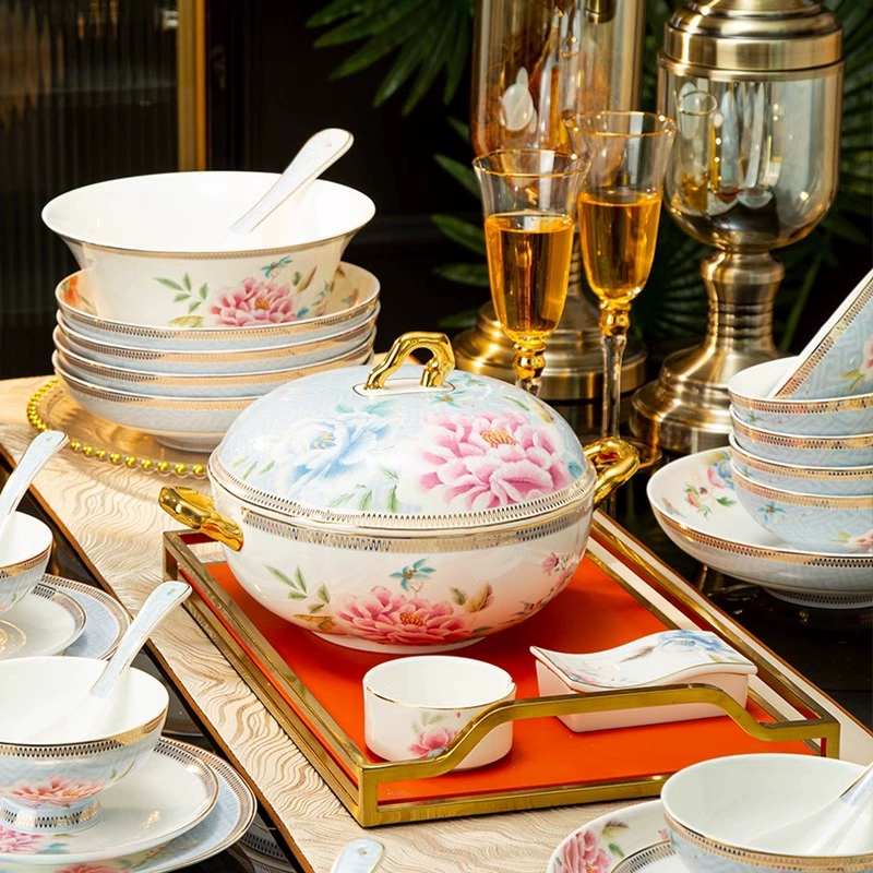 New bone china soup bowl with lid, high-end restaurant, commercial ceramic large stew bowl, household basin, household tableware, simple style