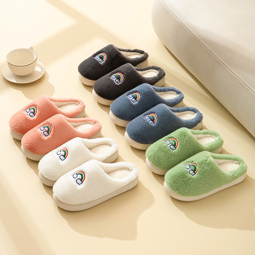 Cotton slippers for women in autumn and winter to keep warm and thickened with soft soles for men's indoor and home use non-slip couple's postpartum fur slippers wholesale