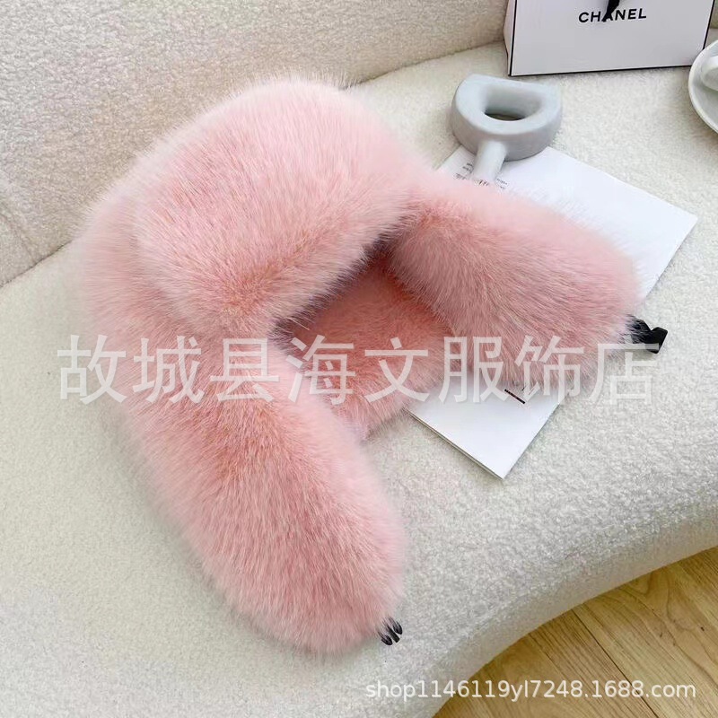 全毛毛雷锋帽女加厚保暖防风帽仿皮草狐狸毛风雪帽护耳帽子冬季|undefined