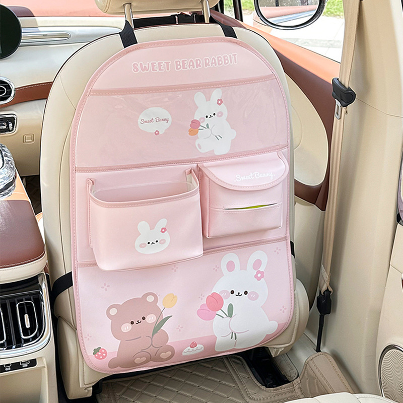 車のシートバックテーブル収納バッグ、クリエイティブな多機能車載ゴミ箱、かわいい漫画風車内収納バッグ|undefined