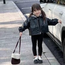 女童连帽皮衣夹克外套春秋2025新款中小童洋气机车韩系加厚拉链衫