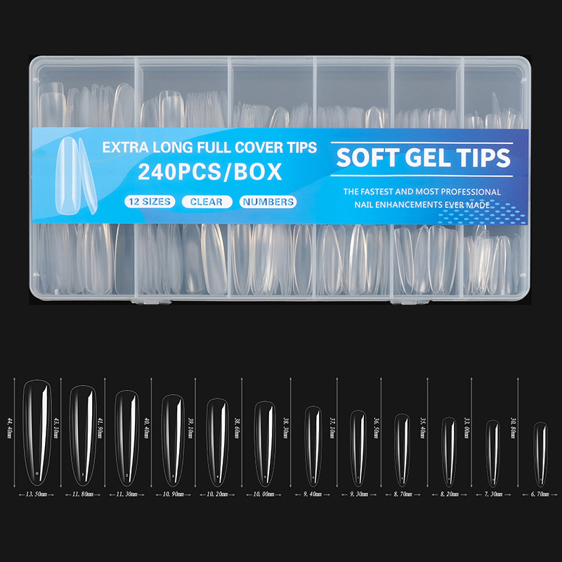Pieza de clavo de tubo de agua Súper Larga manicura transfronteriza parche de uñas falso 240 piezas en caja transparente pasta completa pieza de clavo de mezclilla al por mayor