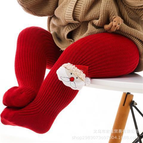 Niños de primavera y otoño festivo rojo pantimedias bebé niña de 100 días de edad pantalones bajos bebé dibujos animados Navidad Año Nuevo Calcetines