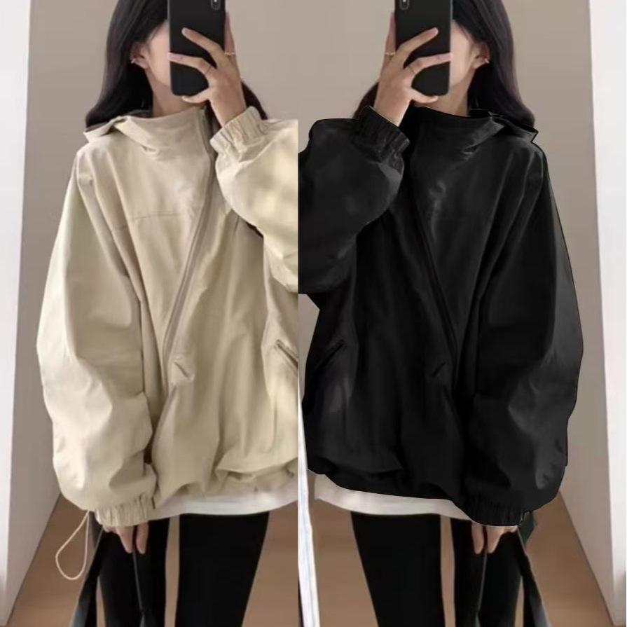 Personalized Windbreaker Jacket for Women Korean Style 2025 New Thin Jacket Loose Hooded Workwear