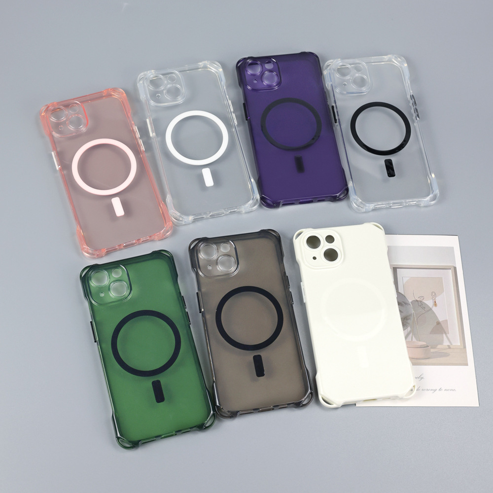 适用苹果IP16PROMAX大四角磁吸透明TPU防摔手机壳全方位保护壳