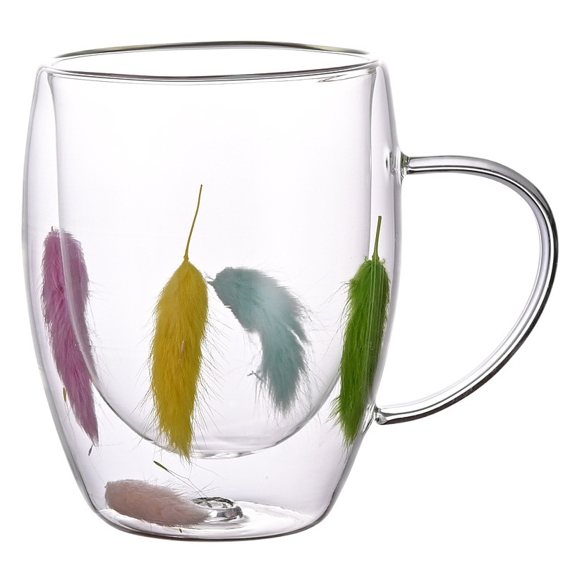 Cross-border double-layer glass quicksand dried flower cup high borosilicate glass double-layer cup milk coffee cup household drinking cup