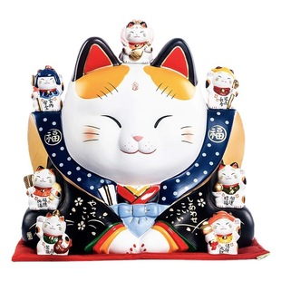 Authentic Japanese Pharmacist Kiln Qifushen Kimono Large Painted Ceramic Cat Decoration Lucky Cat Opening Housewarming Gift