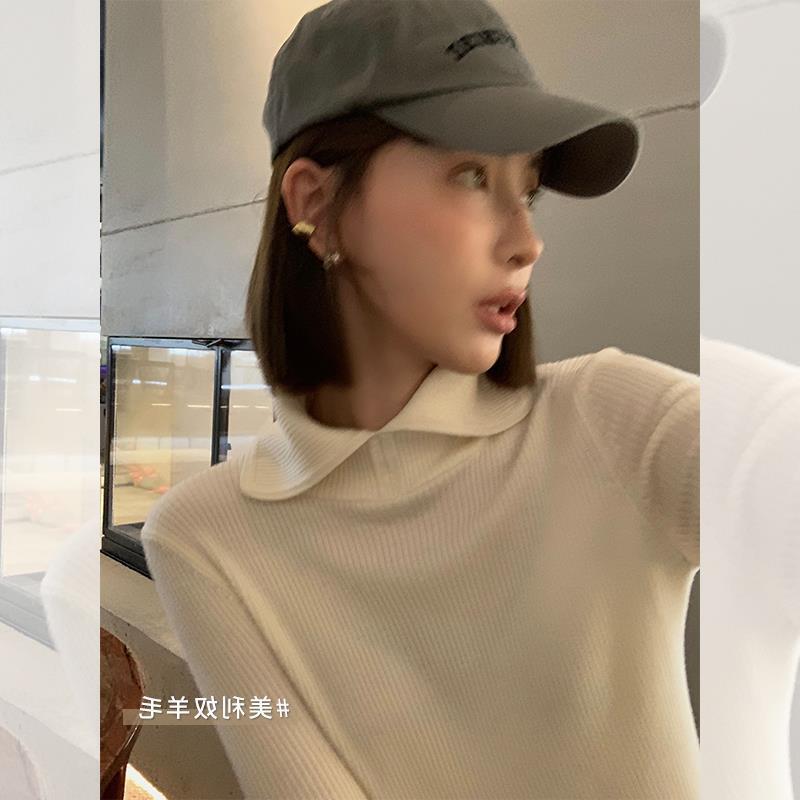 in stock/13 Lapel Knitted Base Shirt Women's Autumn and Winter New All-match Slim-fit Basic Wool Pullover Top