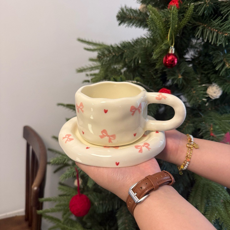 Ins estilo coreano mano irregular cerámica tazas de café y platos pintados a mano gordo tazas y platos ventas transfronterizas