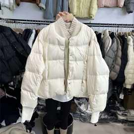 慵懒宽松加厚保暖假两件针织拼接棉服女2025冬季新款短款棉衣外套