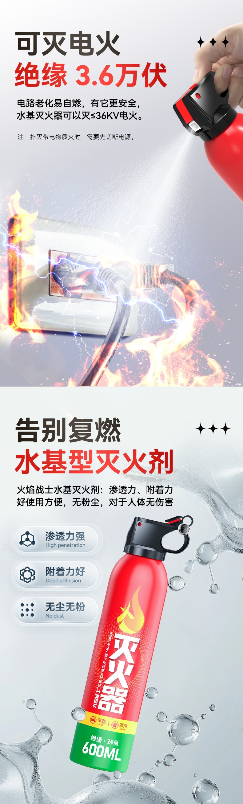 Flame Warrior Car Fire Extinguisher 2026 New Model Water-Based for Private Cars, High-Temperature Resistant, Explosion-Proof, Home Use, 3C Certified