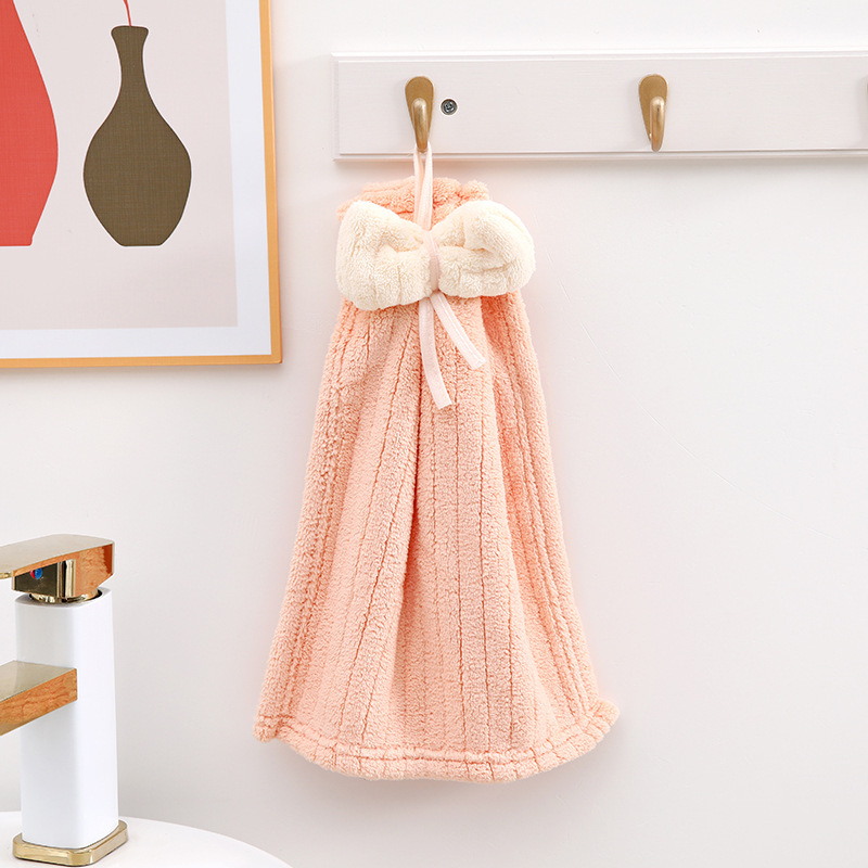 Bow coral fleece children's kindergarten towel toilet kitchen can hang hand handkerchief wedding gift