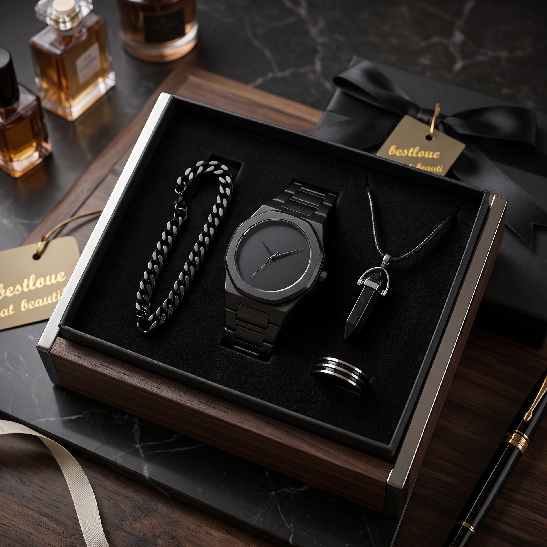 Set de Regalo de Reloj y Joyería para Hombre de Papel para Regalos de Negocios y Festividades