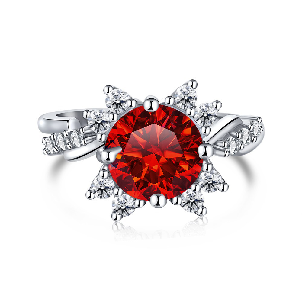 Aliexpress transfronterizo s925 anillo de plata de nieve incrustado 2 quilates anillo de piedra de mosaico de color