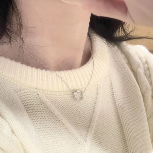 Cartoon Kitty Cat Head Pearl Bow Cute Elegant Diamond Pendant Necklace for Girlfriend Gift Friend Necklace