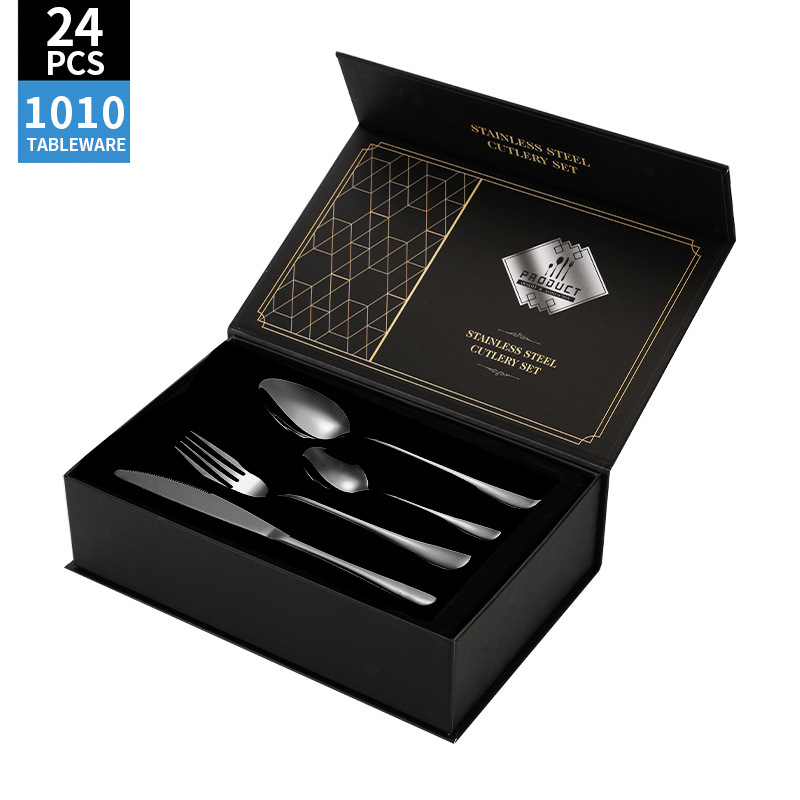 Juego de vajilla de acero inoxidable de Amazon transfronterizo 1010 Cuchillos, tenedores y cucharas de comida occidental Juego de 24 piezas Cuchillos y cucharas de bistec